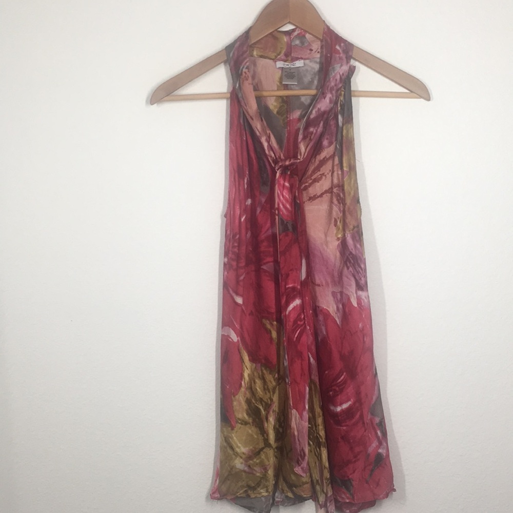 Cache pink floral silk tunic blouse